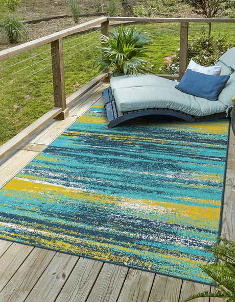 Multicolor.Blue 6' 1 x 9' Outdoor Coastal Rectangle Rug