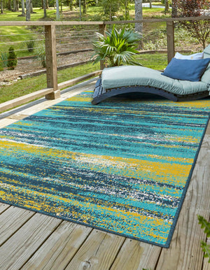 Multicolor.Blue 6' 1 x 9' Outdoor Coastal Rectangle Rug