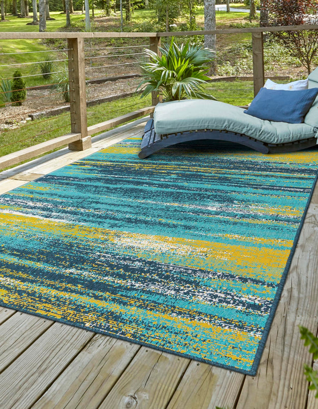 Multicolor.Blue 6' 1 x 9' Outdoor Coastal Rectangle Rug