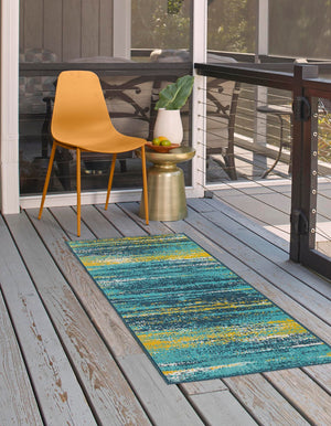 Multicolor.Blue 2' 7 x 10' Outdoor Coastal Runner Area Rug Weather Resistant for Patio, Deck, Terrace, Balcony, Porch 100% Polypropylene Coastal Decor Carpet for Sale at Rug Engine