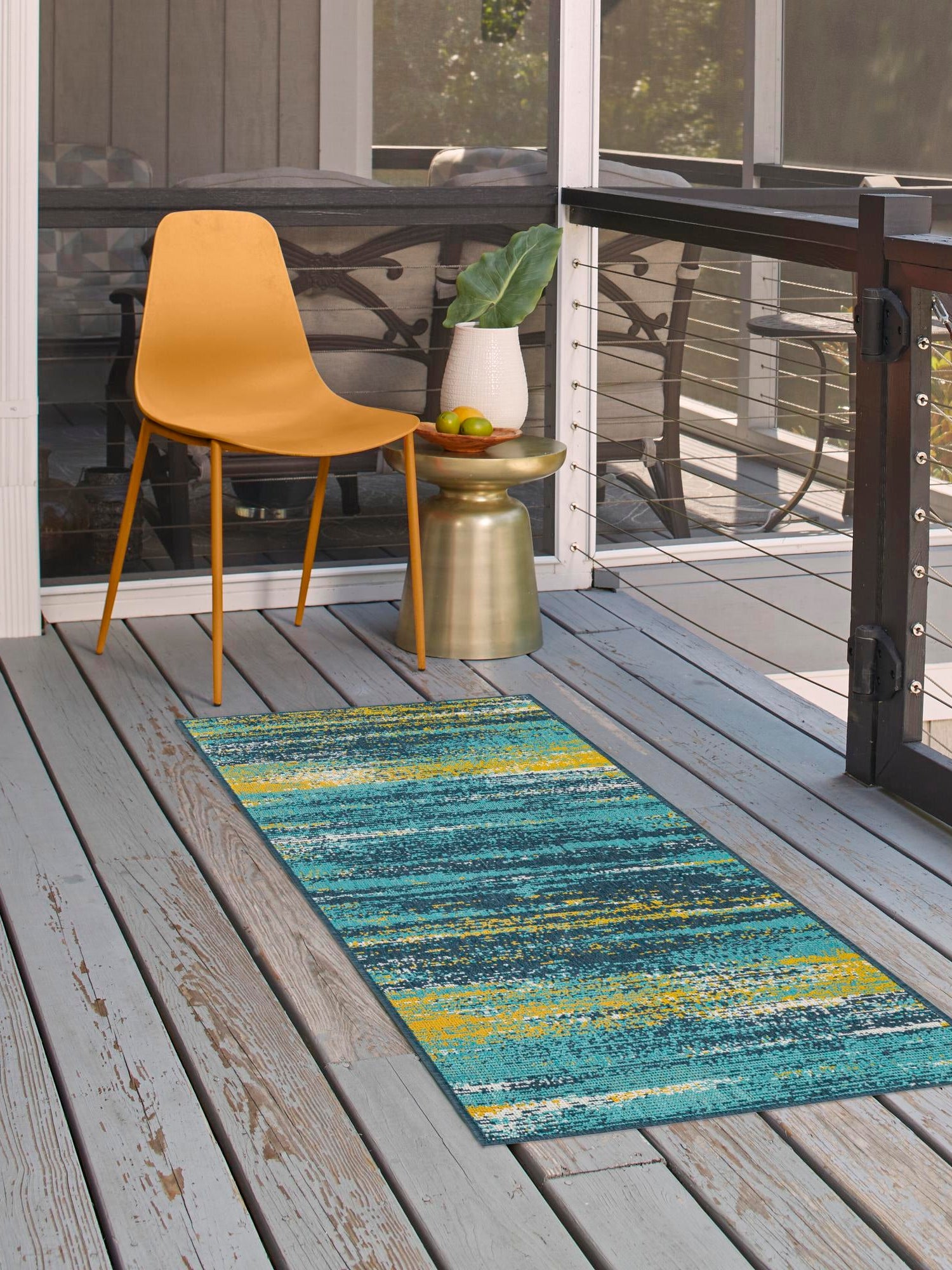 Multicolor.Blue 2' x 8' Outdoor Coastal Runner Area Rug Weather Resistant for Patio, Deck, Terrace, Balcony, Porch 100% Polypropylene Coastal Decor Carpet for Sale at Rug Engine