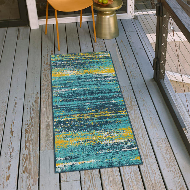 Multicolor.Blue 2' 7 x 12' Outdoor Coastal Runner Area Rug Weather Resistant for Patio, Deck, Terrace, Balcony, Porch 100% Polypropylene Coastal Decor Carpet for Sale at Rug Engine