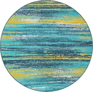 Multicolor.Blue 7' 1 x 7' 1 Outdoor Coastal Round Area Rug Weather Resistant for Patio, Deck, Terrace, Balcony, Porch 100% Polypropylene Coastal Decor Carpet for Sale at Rug Engine