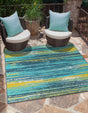 Multicolor.Blue 7' 10 x 7' 10 Outdoor Coastal Square Area Rug Weather Resistant for Patio, Deck, Terrace, Balcony, Porch 100% Polypropylene Coastal Decor Carpet for Sale at Rug Engine