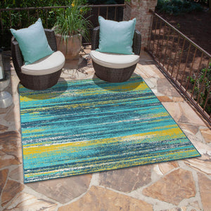 Multicolor.Blue 10' x 10' Outdoor Coastal Square Area Rug Weather Resistant for Patio, Deck, Terrace, Balcony, Porch 100% Polypropylene Coastal Decor Carpet for Sale at Rug Engine