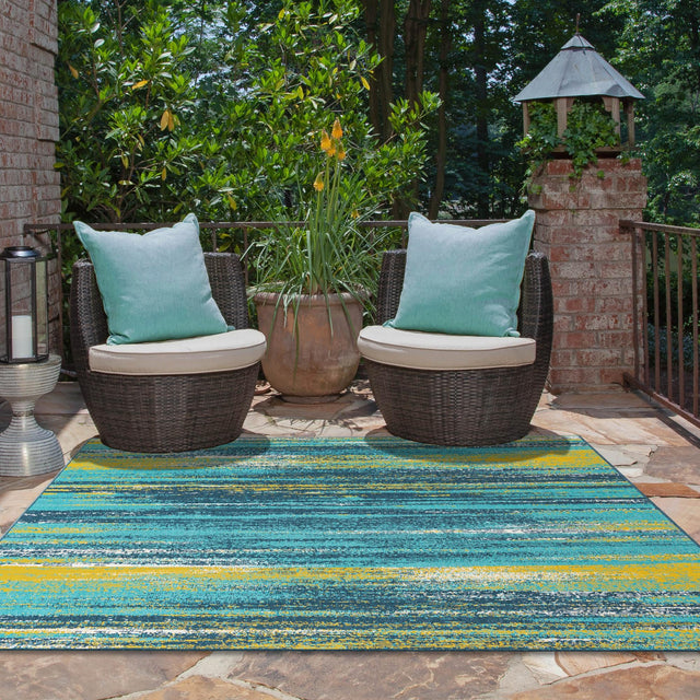 Multicolor.Blue 10' x 10' Outdoor Coastal Square Area Rug Weather Resistant for Patio, Deck, Terrace, Balcony, Porch 100% Polypropylene Coastal Decor Carpet for Sale at Rug Engine