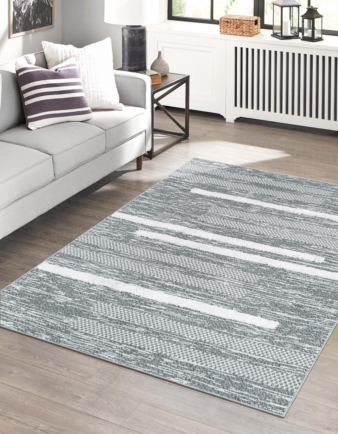 Gray 8' 2 x 10' Abbey Rectangle Area Rug 100% Cotton All Natural Living Dining Room Bedroom Carpet for Sale at Rug Engine
