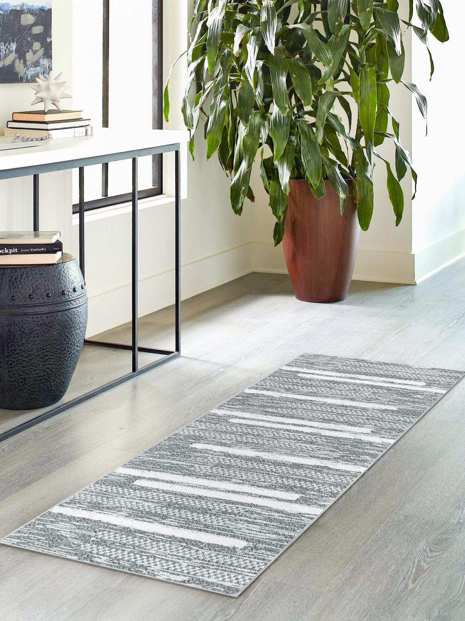 Gray 2' 3 x 6' 1 Abbey Runner Area Rug 100% Cotton All Natural Living Dining Room Bedroom Carpet for Sale at Rug Engine