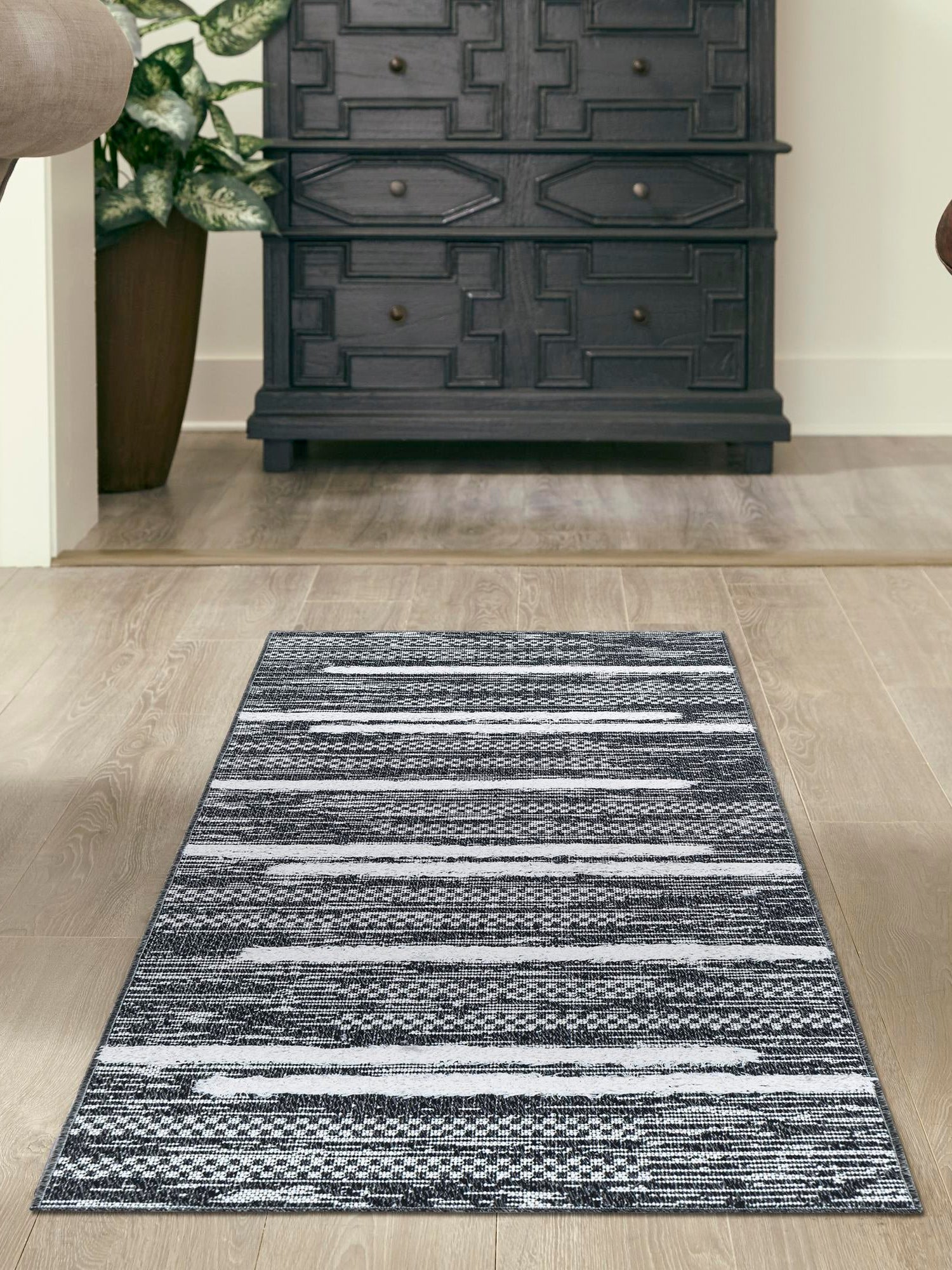 Black 2' 3 x 4' 1 Abbey Runner Area Rug 100% Cotton All Natural Living Dining Room Bedroom Carpet for Sale at Rug Engine