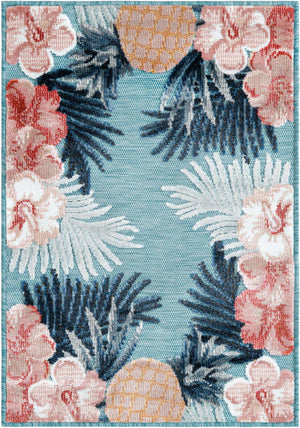 Blue 2' 2 x 3' 1 Outdoor Botanical Rectangle Area Rug Weather Resistant for Patio, Deck, Terrace, Balcony, Porch Polypropylene Garden Floral Tropical Carpet for Sale at Rug Engine