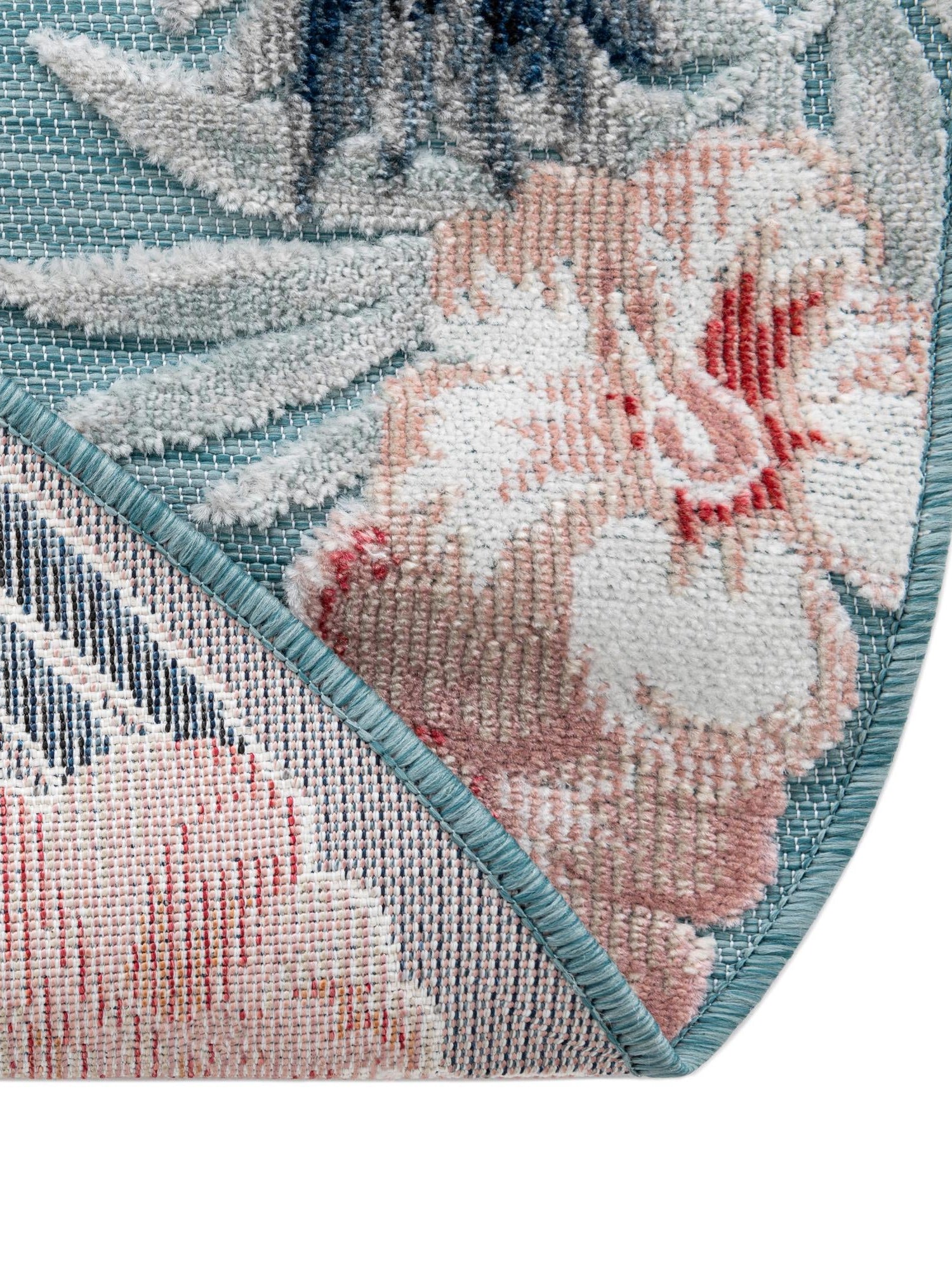 Blue 8' 2 x 8' 2 Outdoor Botanical Round Area Rug Weather Resistant for Patio, Deck, Terrace, Balcony, Porch Polypropylene Garden Floral Tropical Carpet for Sale at Rug Engine