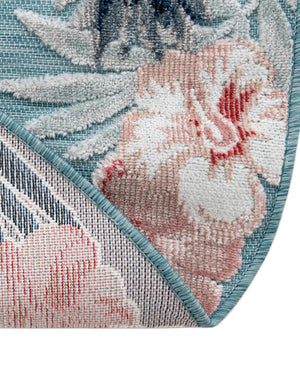 Blue 8' 2 x 8' 2 Outdoor Botanical Round Area Rug Weather Resistant for Patio, Deck, Terrace, Balcony, Porch Polypropylene Garden Floral Tropical Carpet for Sale at Rug Engine