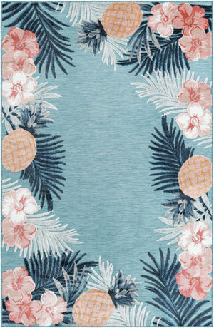 Blue 5' 2 x 8' Outdoor Botanical Rectangle Area Rug Weather Resistant for Patio, Deck, Terrace, Balcony, Porch Polypropylene Garden Floral Tropical Carpet for Sale at Rug Engine