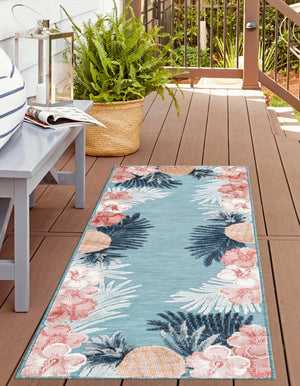 Blue 2' 2 x 8' Outdoor Botanical Runner Area Rug Weather Resistant for Patio, Deck, Terrace, Balcony, Porch Polypropylene Garden Floral Tropical Carpet for Sale at Rug Engine