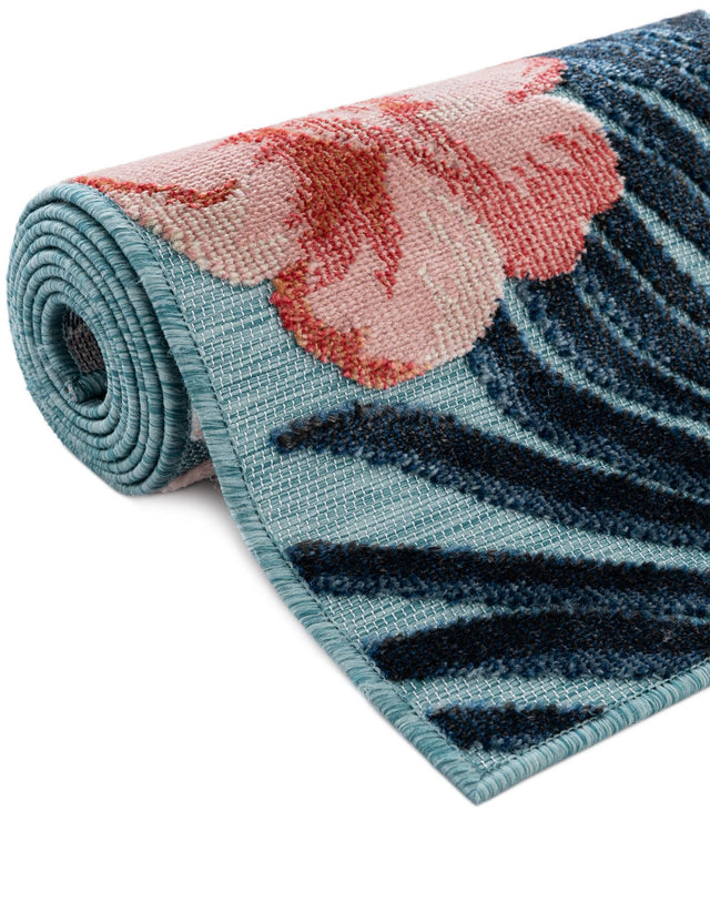 Blue 2' 2 x 6' 1 Outdoor Botanical Runner Area Rug Weather Resistant for Patio, Deck, Terrace, Balcony, Porch Polypropylene Garden Floral Tropical Carpet for Sale at Rug Engine