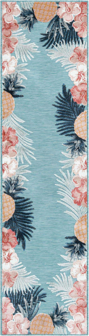 Blue 2' 2 x 8' Outdoor Botanical Runner Area Rug Weather Resistant for Patio, Deck, Terrace, Balcony, Porch Polypropylene Garden Floral Tropical Carpet for Sale at Rug Engine