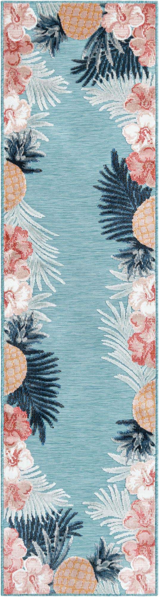 Blue 2' 2 x 8' Outdoor Botanical Runner Area Rug Weather Resistant for Patio, Deck, Terrace, Balcony, Porch Polypropylene Garden Floral Tropical Carpet for Sale at Rug Engine