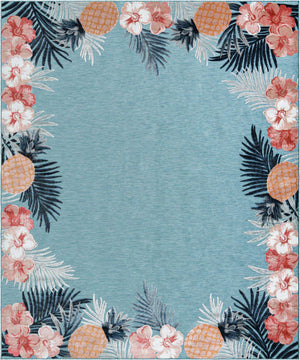 Blue 9' 9 x 12' Outdoor Botanical Rectangle Area Rug Weather Resistant for Patio, Deck, Terrace, Balcony, Porch Polypropylene Garden Floral Tropical Carpet for Sale at Rug Engine
