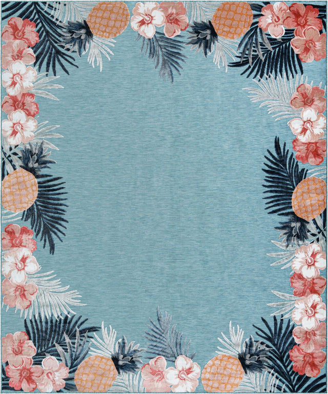 Blue 9' 9 x 12' Outdoor Botanical Rectangle Area Rug Weather Resistant for Patio, Deck, Terrace, Balcony, Porch Polypropylene Garden Floral Tropical Carpet for Sale at Rug Engine