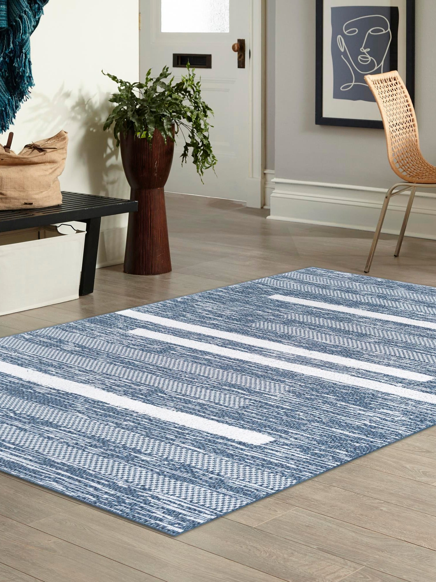 Navy Blue 4' 5 x 6' 1 Abbey Rectangle Area Rug 100% Cotton All Natural Living Dining Room Bedroom Carpet for Sale at Rug Engine