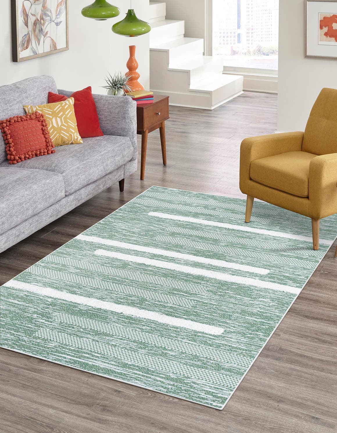 Green 8' 2 x 10' Abbey Rectangle Area Rug 100% Cotton All Natural Living Dining Room Bedroom Carpet for Sale at Rug Engine