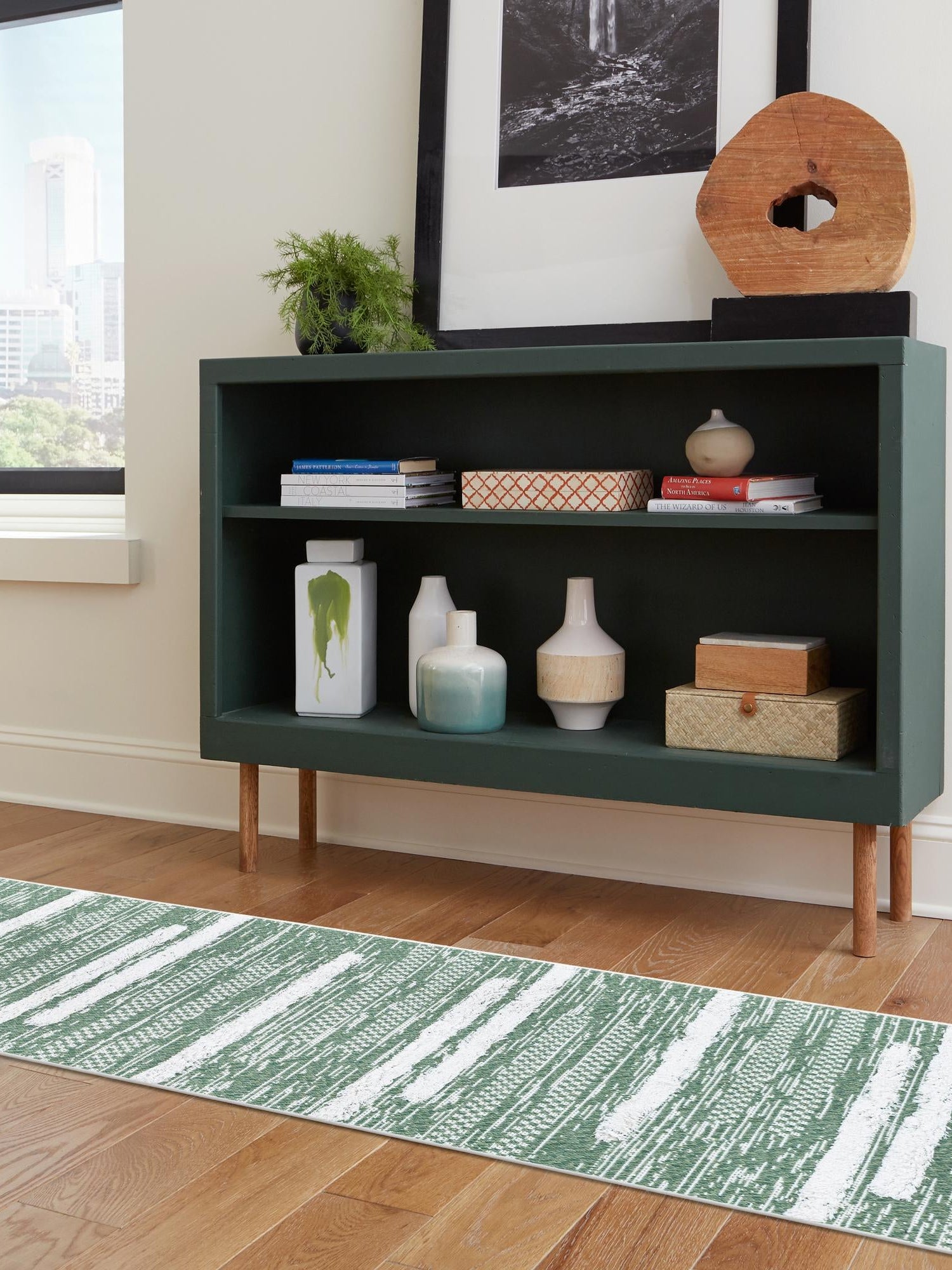 Green 2' 7 x 10' Abbey Runner Area Rug 100% Cotton All Natural Living Dining Room Bedroom Carpet for Sale at Rug Engine
