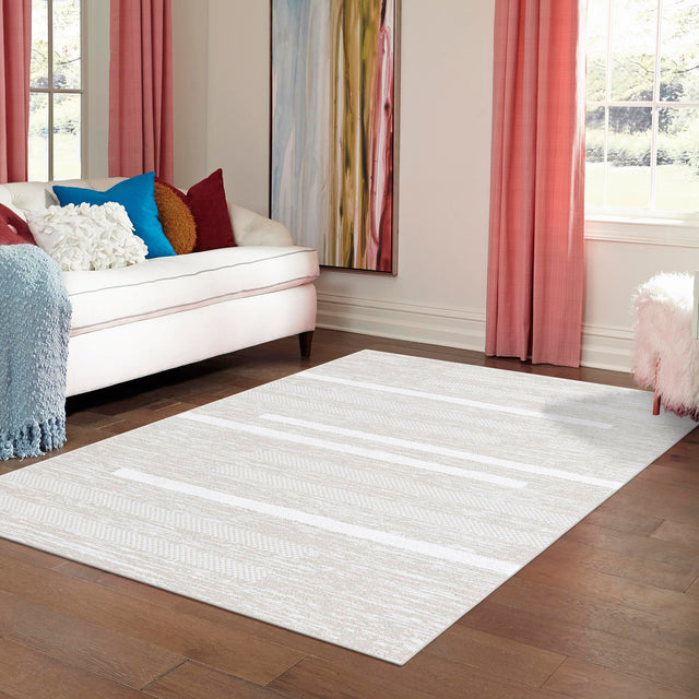 Ivory 6' 5 x 9' Abbey Rectangle Area Rug 100% Cotton All Natural Living Dining Room Bedroom Carpet for Sale at Rug Engine