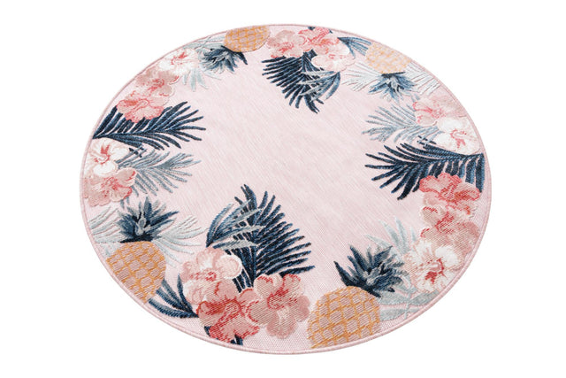 Pink 4' 5 x 4' 5 Outdoor Botanical Round Area Rug Weather Resistant for Patio, Deck, Terrace, Balcony, Porch Polypropylene Garden Floral Tropical Carpet for Sale at Rug Engine
