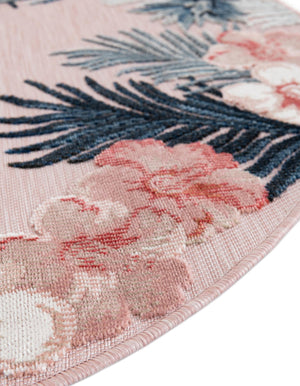 Pink 4' 5 x 4' 5 Outdoor Botanical Round Area Rug Weather Resistant for Patio, Deck, Terrace, Balcony, Porch Polypropylene Garden Floral Tropical Carpet for Sale at Rug Engine