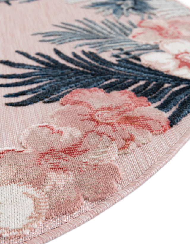 Pink 4' 5 x 4' 5 Outdoor Botanical Round Area Rug Weather Resistant for Patio, Deck, Terrace, Balcony, Porch Polypropylene Garden Floral Tropical Carpet for Sale at Rug Engine
