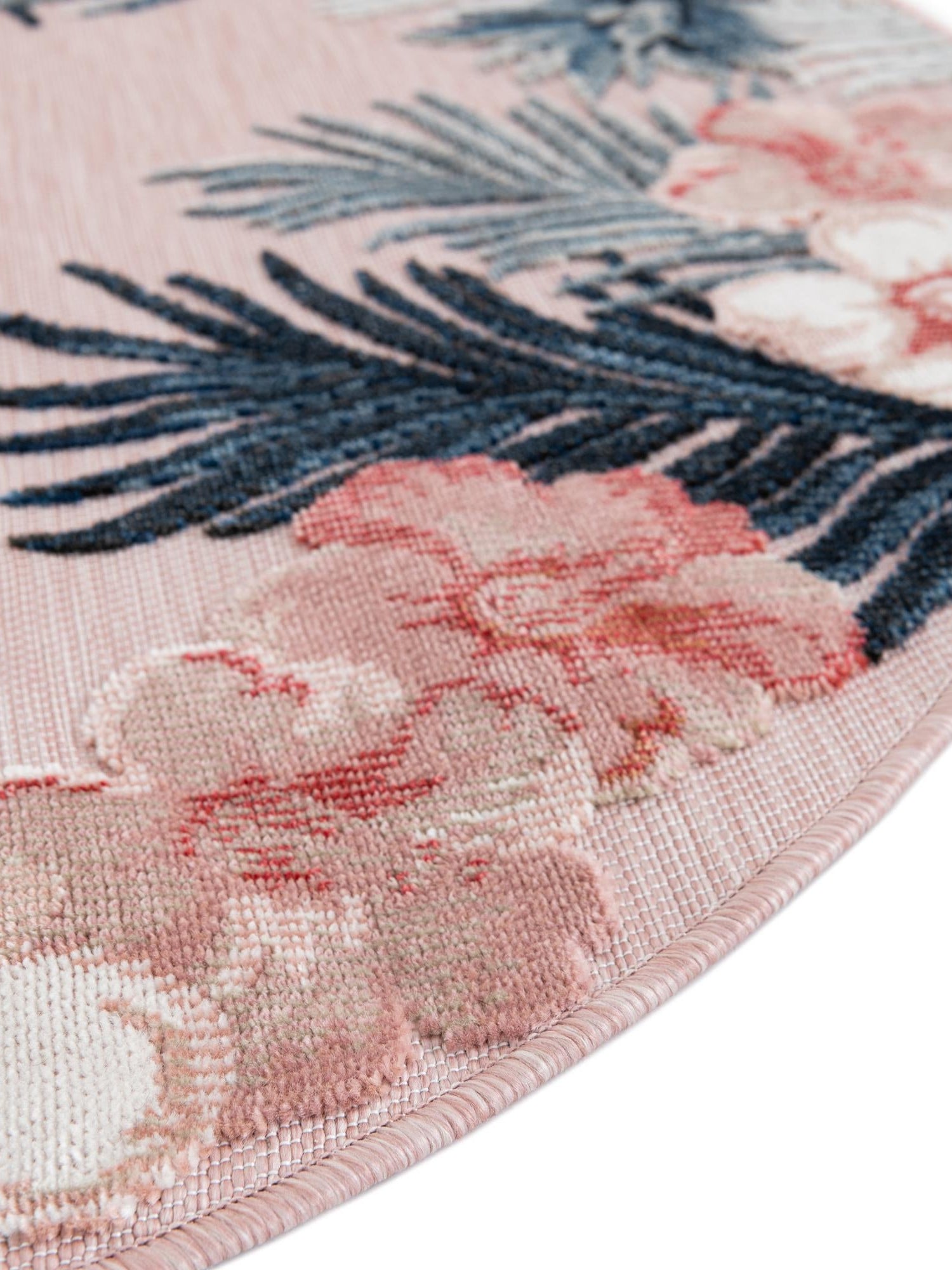 Pink 8' 2 x 8' 2 Outdoor Botanical Round Area Rug Weather Resistant for Patio, Deck, Terrace, Balcony, Porch Polypropylene Garden Floral Tropical Carpet for Sale at Rug Engine