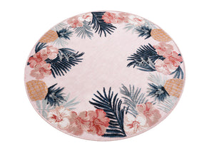 Pink 4' 5 x 4' 5 Outdoor Botanical Round Area Rug Weather Resistant for Patio, Deck, Terrace, Balcony, Porch Polypropylene Garden Floral Tropical Carpet for Sale at Rug Engine