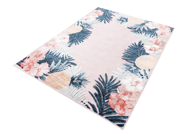 Pink 4' 5 x 6' 1 Outdoor Botanical Rectangle Area Rug Weather Resistant for Patio, Deck, Terrace, Balcony, Porch Polypropylene Garden Floral Tropical Carpet for Sale at Rug Engine