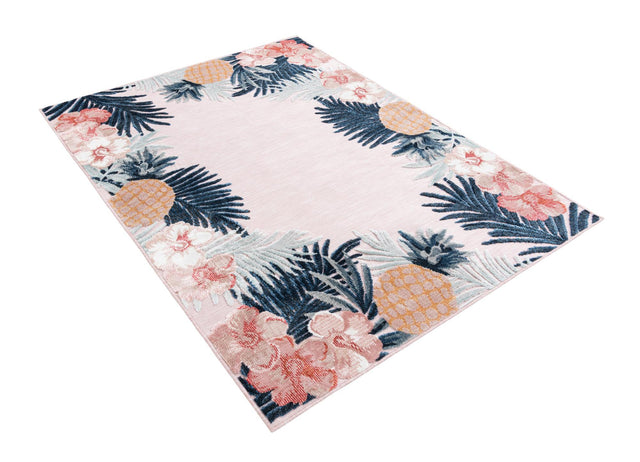 Pink 4' 5 x 6' 1 Outdoor Botanical Rectangle Area Rug Weather Resistant for Patio, Deck, Terrace, Balcony, Porch Polypropylene Garden Floral Tropical Carpet for Sale at Rug Engine