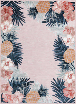 Pink 4' 5 x 6' 1 Outdoor Botanical Rectangle Area Rug Weather Resistant for Patio, Deck, Terrace, Balcony, Porch Polypropylene Garden Floral Tropical Carpet for Sale at Rug Engine