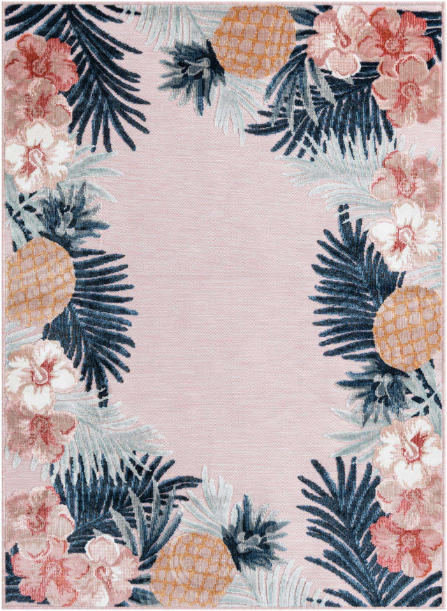 Pink 4' 5 x 6' 1 Outdoor Botanical Rectangle Area Rug Weather Resistant for Patio, Deck, Terrace, Balcony, Porch Polypropylene Garden Floral Tropical Carpet for Sale at Rug Engine