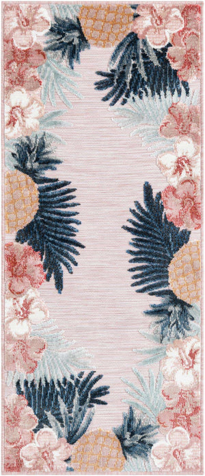 Pink 2' 2 x 5' 3 Outdoor Botanical Runner Area Rug Weather Resistant for Patio, Deck, Terrace, Balcony, Porch Polypropylene Garden Floral Tropical Carpet for Sale at Rug Engine