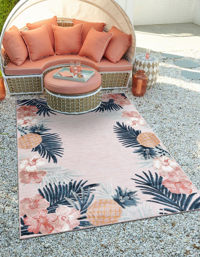 Pink 9' 9 x 12' Outdoor Botanical Rectangle Area Rug Weather Resistant for Patio, Deck, Terrace, Balcony, Porch Polypropylene Garden Floral Tropical Carpet for Sale at Rug Engine