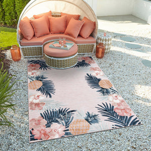 Pink 4' 5 x 6' 1 Outdoor Botanical Rectangle Area Rug Weather Resistant for Patio, Deck, Terrace, Balcony, Porch Polypropylene Garden Floral Tropical Carpet for Sale at Rug Engine