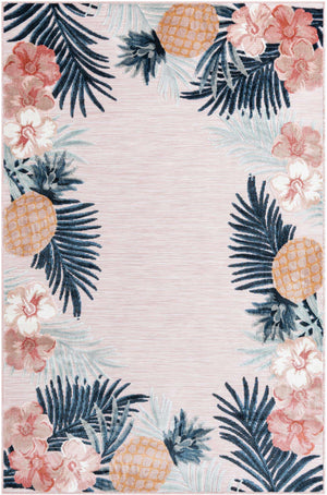 Pink 5' 2 x 8' Outdoor Botanical Rectangle Area Rug Weather Resistant for Patio, Deck, Terrace, Balcony, Porch Polypropylene Garden Floral Tropical Carpet for Sale at Rug Engine
