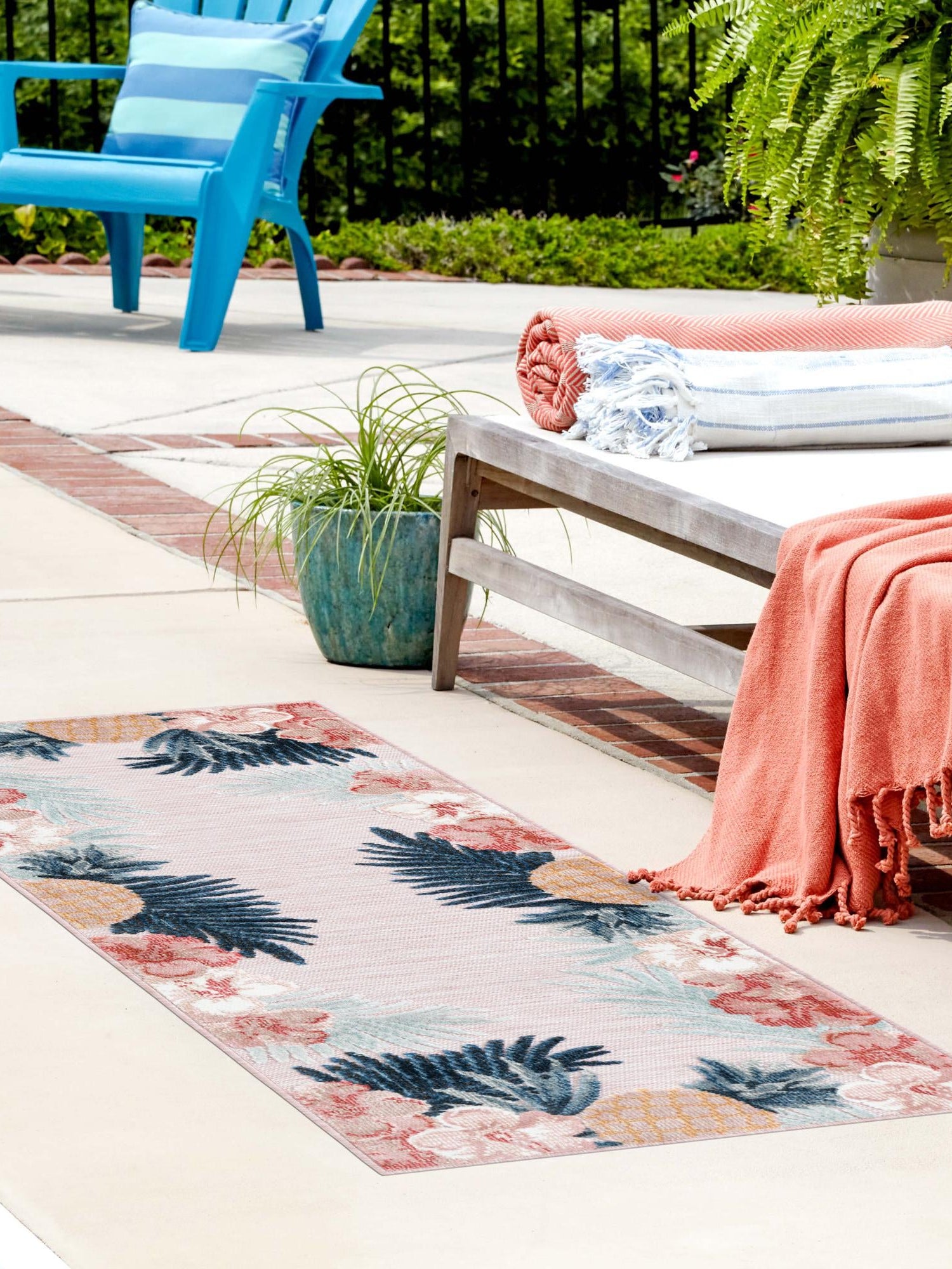 Pink 2' 7 x 12' Outdoor Botanical Runner Area Rug Weather Resistant for Patio, Deck, Terrace, Balcony, Porch Polypropylene Garden Floral Tropical Carpet for Sale at Rug Engine
