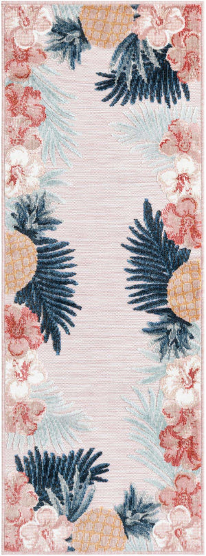 Pink 2' 2 x 6' 1 Outdoor Botanical Runner Area Rug Weather Resistant for Patio, Deck, Terrace, Balcony, Porch Polypropylene Garden Floral Tropical Carpet for Sale at Rug Engine