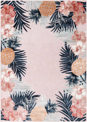 Pink 6' 4 x 9' Outdoor Botanical Rectangle Area Rug Weather Resistant for Patio, Deck, Terrace, Balcony, Porch Polypropylene Garden Floral Tropical Carpet for Sale at Rug Engine