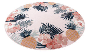 Pink 8' 2 x 8' 2 Outdoor Botanical Round Area Rug Weather Resistant for Patio, Deck, Terrace, Balcony, Porch Polypropylene Garden Floral Tropical Carpet for Sale at Rug Engine