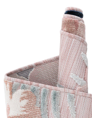 Pink 8' 2 x 8' 2 Outdoor Botanical Square Area Rug Weather Resistant for Patio, Deck, Terrace, Balcony, Porch Polypropylene Garden Floral Tropical Carpet for Sale at Rug Engine