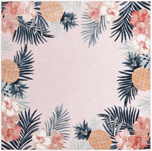 Pink 8' 2 x 8' 2 Outdoor Botanical Square Area Rug Weather Resistant for Patio, Deck, Terrace, Balcony, Porch Polypropylene Garden Floral Tropical Carpet for Sale at Rug Engine