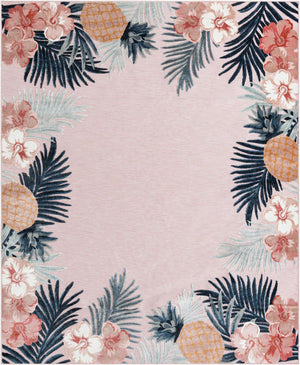 Pink 8' 2 x 10' Outdoor Botanical Rectangle Area Rug Weather Resistant for Patio, Deck, Terrace, Balcony, Porch Polypropylene Garden Floral Tropical Carpet for Sale at Rug Engine