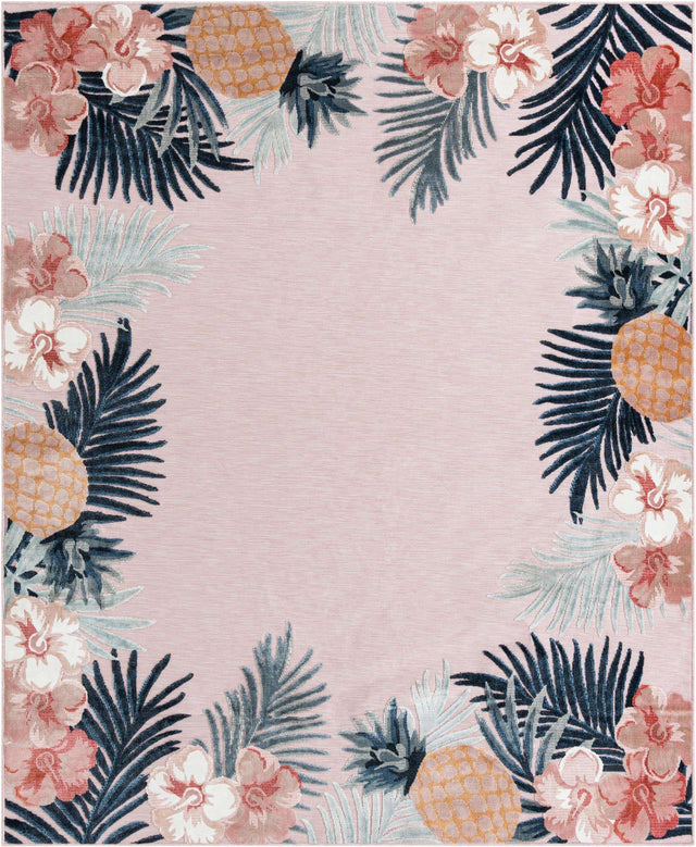 Pink 8' 2 x 10' Outdoor Botanical Rectangle Area Rug Weather Resistant for Patio, Deck, Terrace, Balcony, Porch Polypropylene Garden Floral Tropical Carpet for Sale at Rug Engine