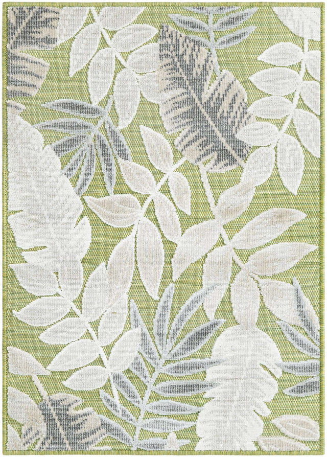 Green 2' 2 x 3' 1 Outdoor Botanical Rectangle Area Rug Weather Resistant for Patio, Deck, Terrace, Balcony, Porch Polypropylene Garden Floral Tropical Carpet for Sale at Rug Engine