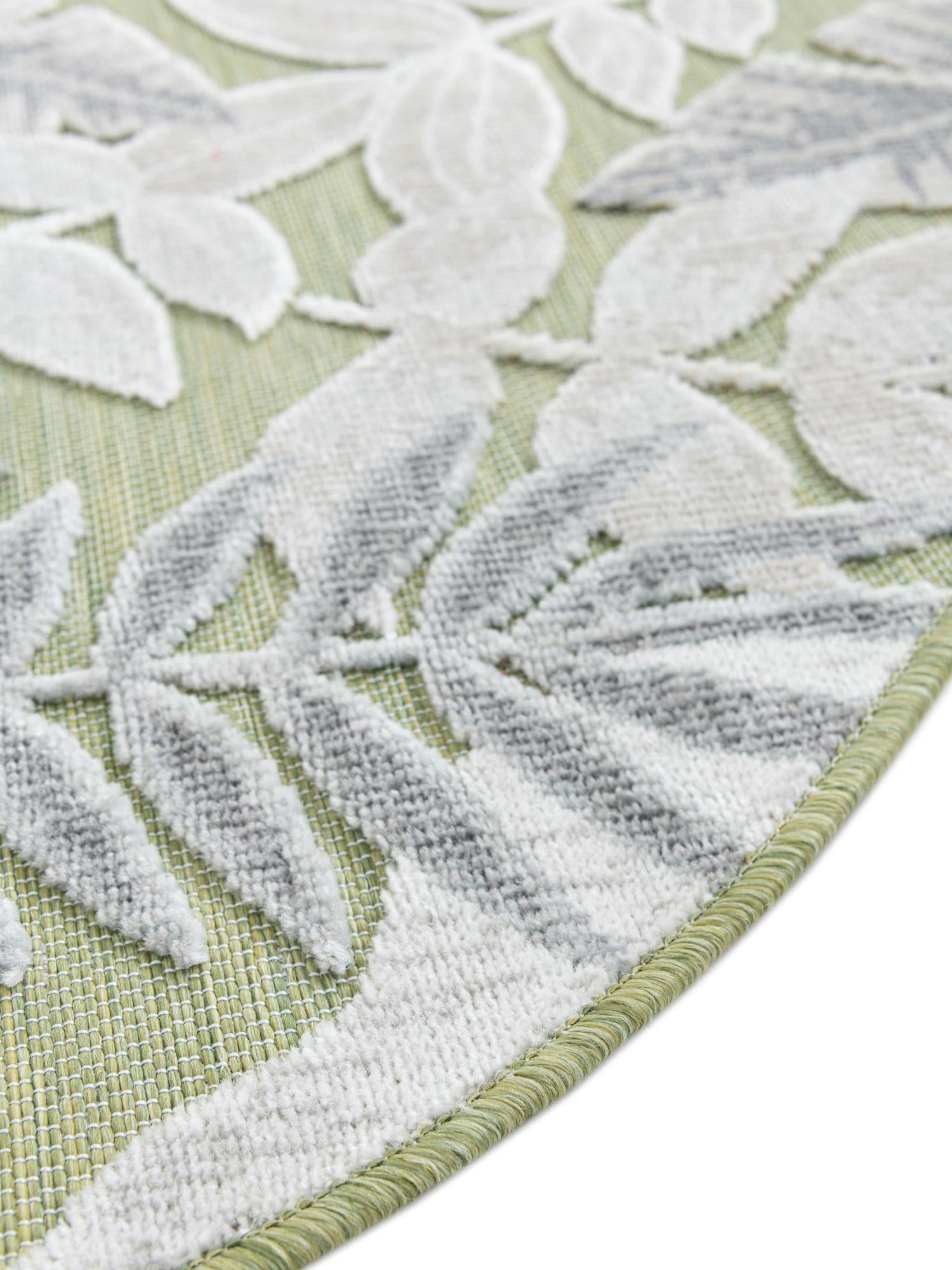 Green 8' 2 x 8' 2 Outdoor Botanical Round Area Rug Weather Resistant for Patio, Deck, Terrace, Balcony, Porch Polypropylene Garden Floral Tropical Carpet for Sale at Rug Engine